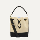 The Cinch Bucket Bag - Black and White Raffia-Knit
