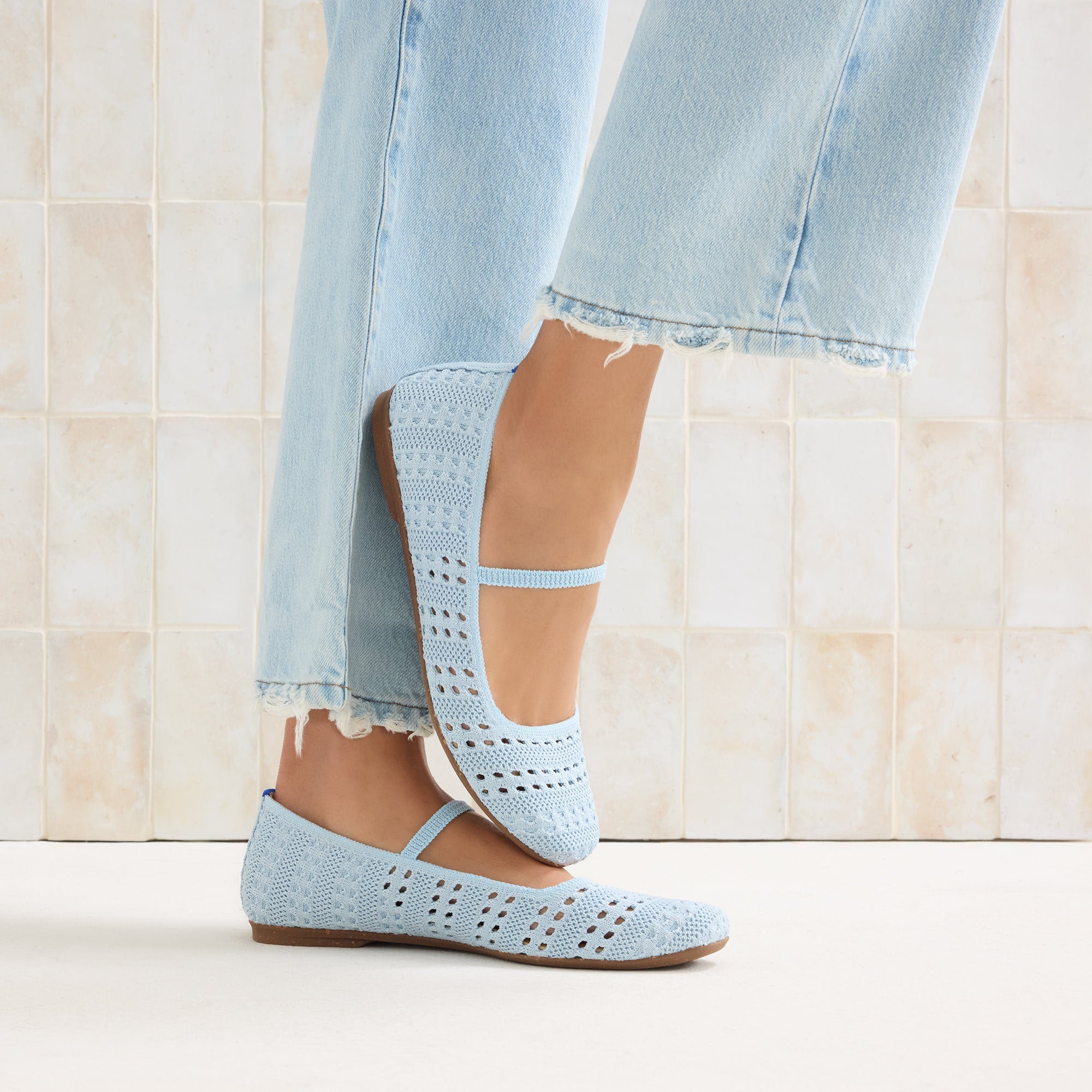 The Max Square Mary Jane - Powder Blue Crochet
