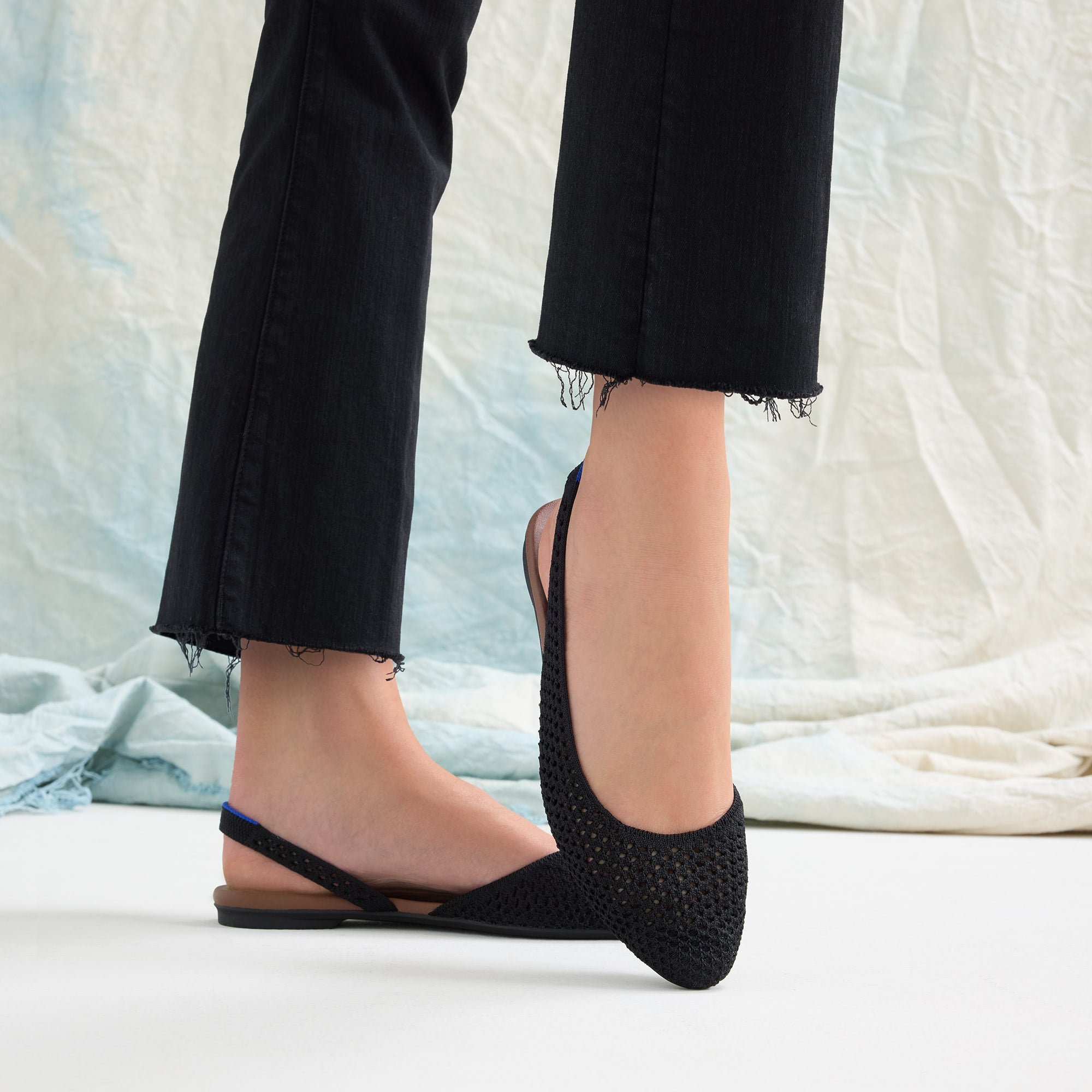 The Almond Slingback - Black Mesh