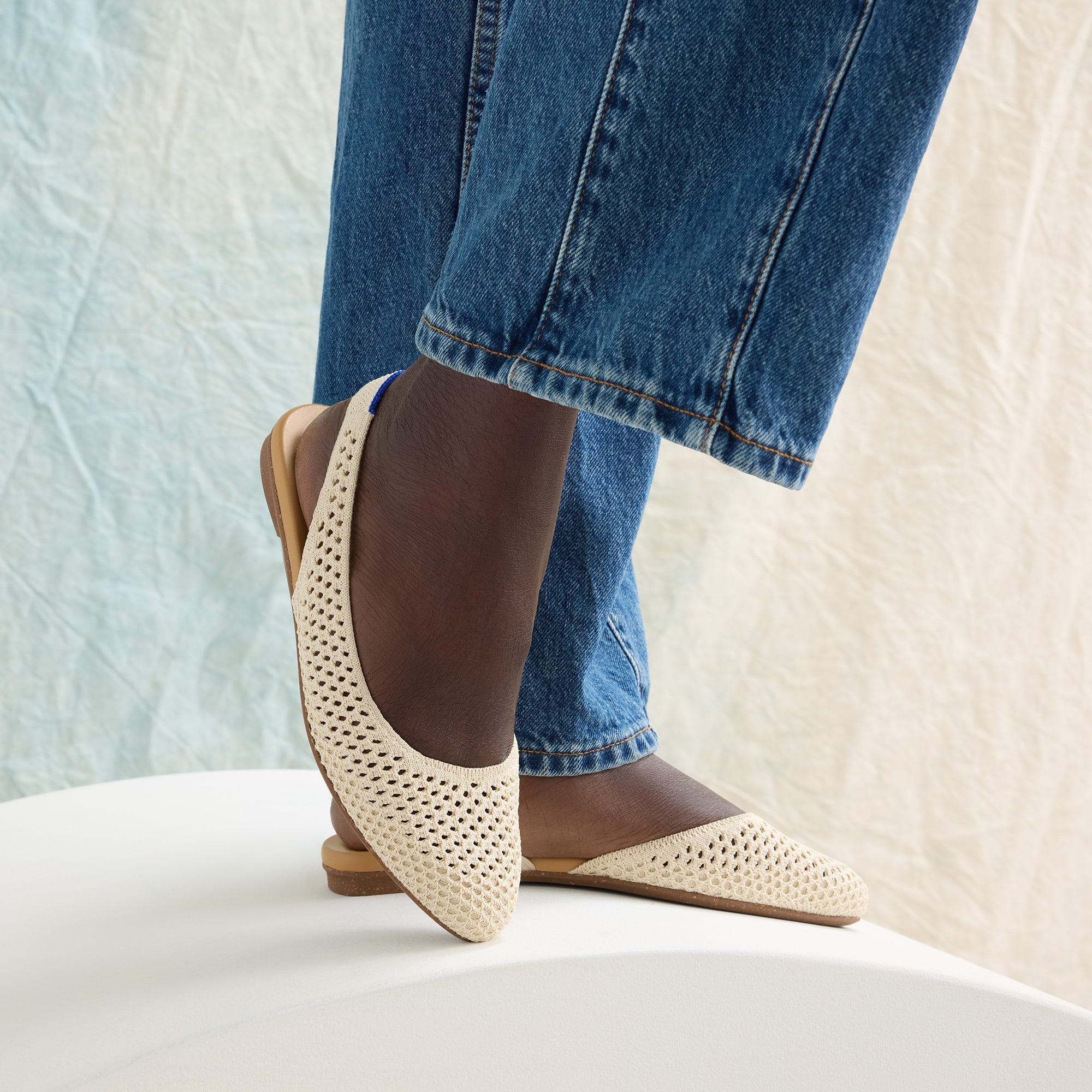 The Almond Slingback - Off White Mesh