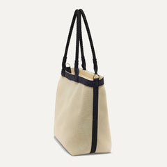 The Lightweight Zip Tote - Black and White Raffia-Knit