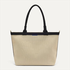 The Lightweight Zip Tote - Black and White Raffia-Knit