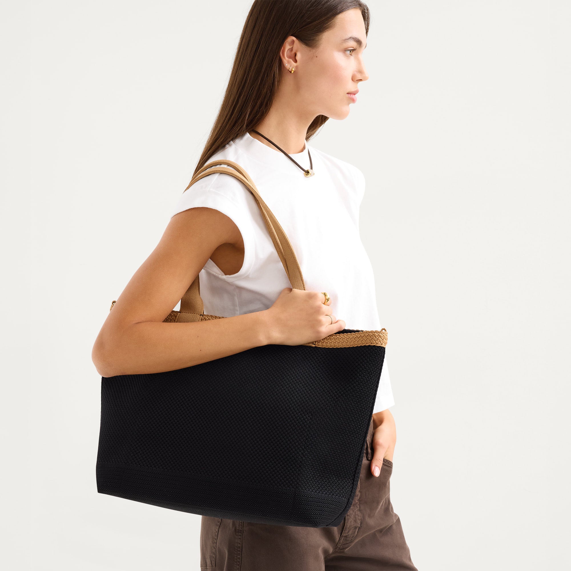 The Lightweight Zip Tote - Black Espresso Open-Knit