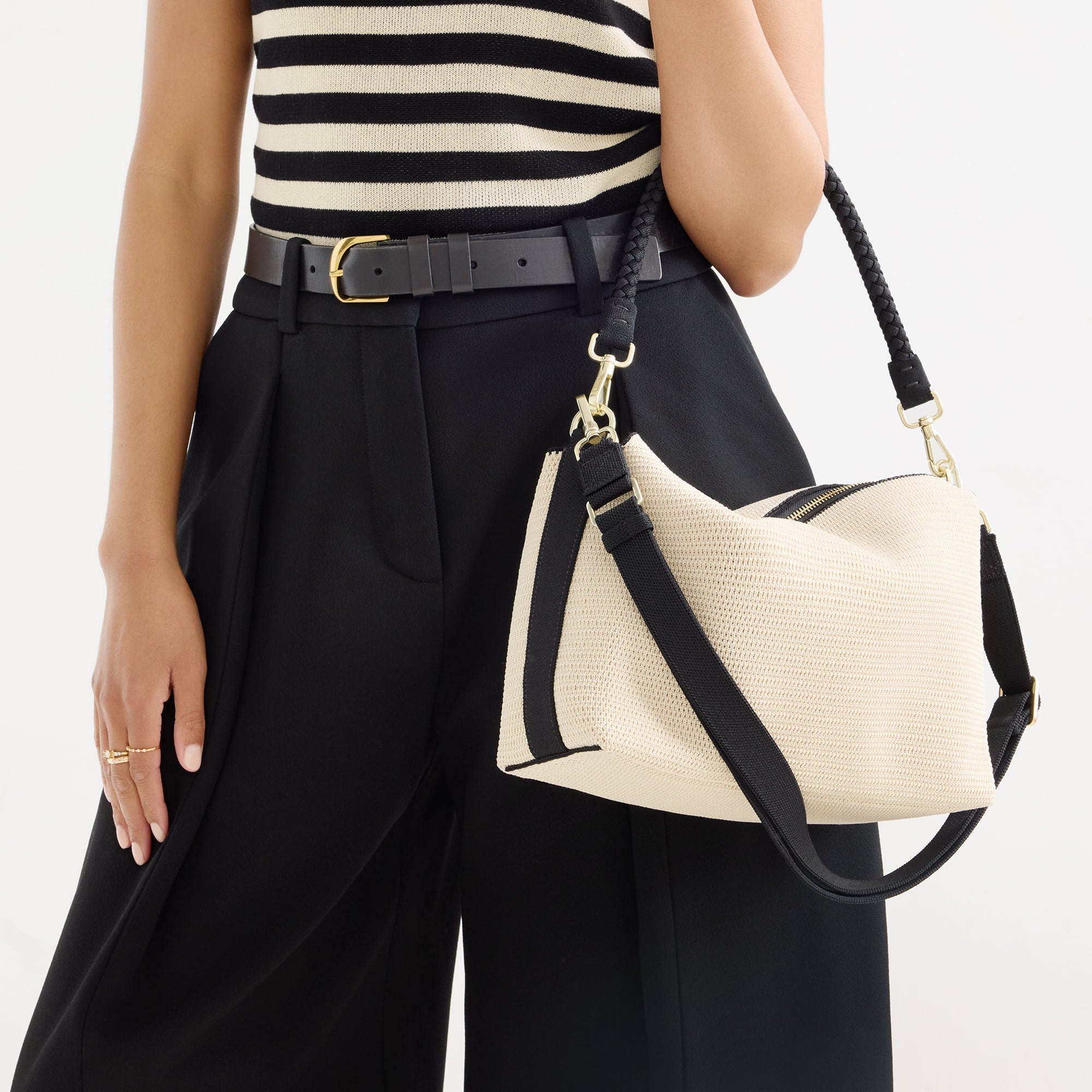 The Daily Crossbody - Black and White Raffia-Knit