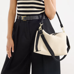 The Daily Crossbody - Black and White Raffia-Knit