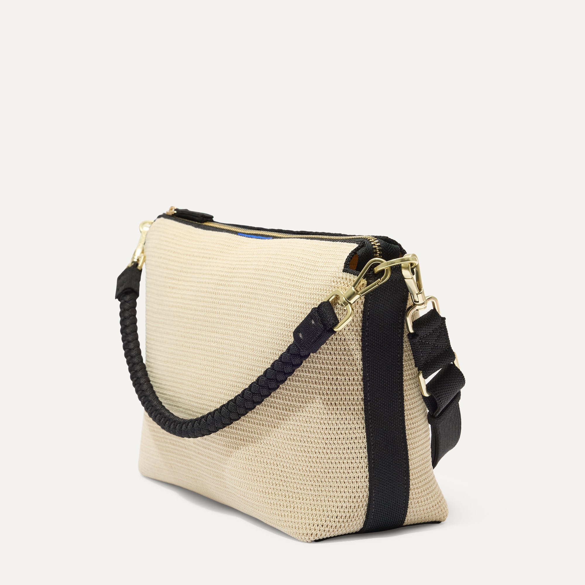The Daily Crossbody - Black and White Raffia-Knit
