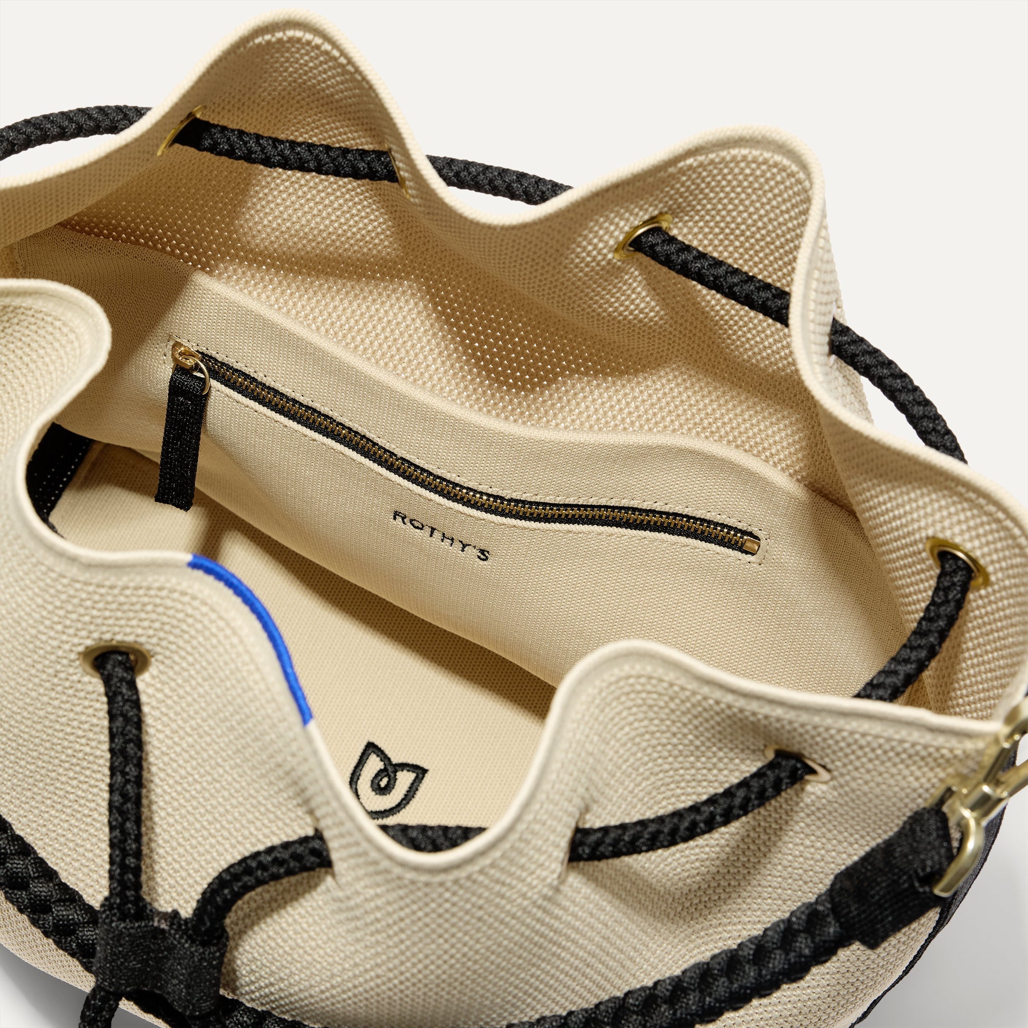 The Cinch Bucket Bag - Black and White Raffia-Knit