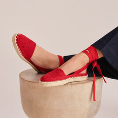 The D'Orsay Espadrille - Bright Red Crochet