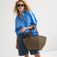 The Summer Tote - Toffee Chevron